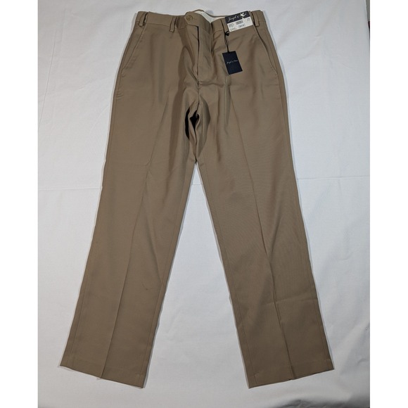 Joseph & Feiss Mens Khaki Straight Fit Hemmed Dress Pants 34x30 Polyester